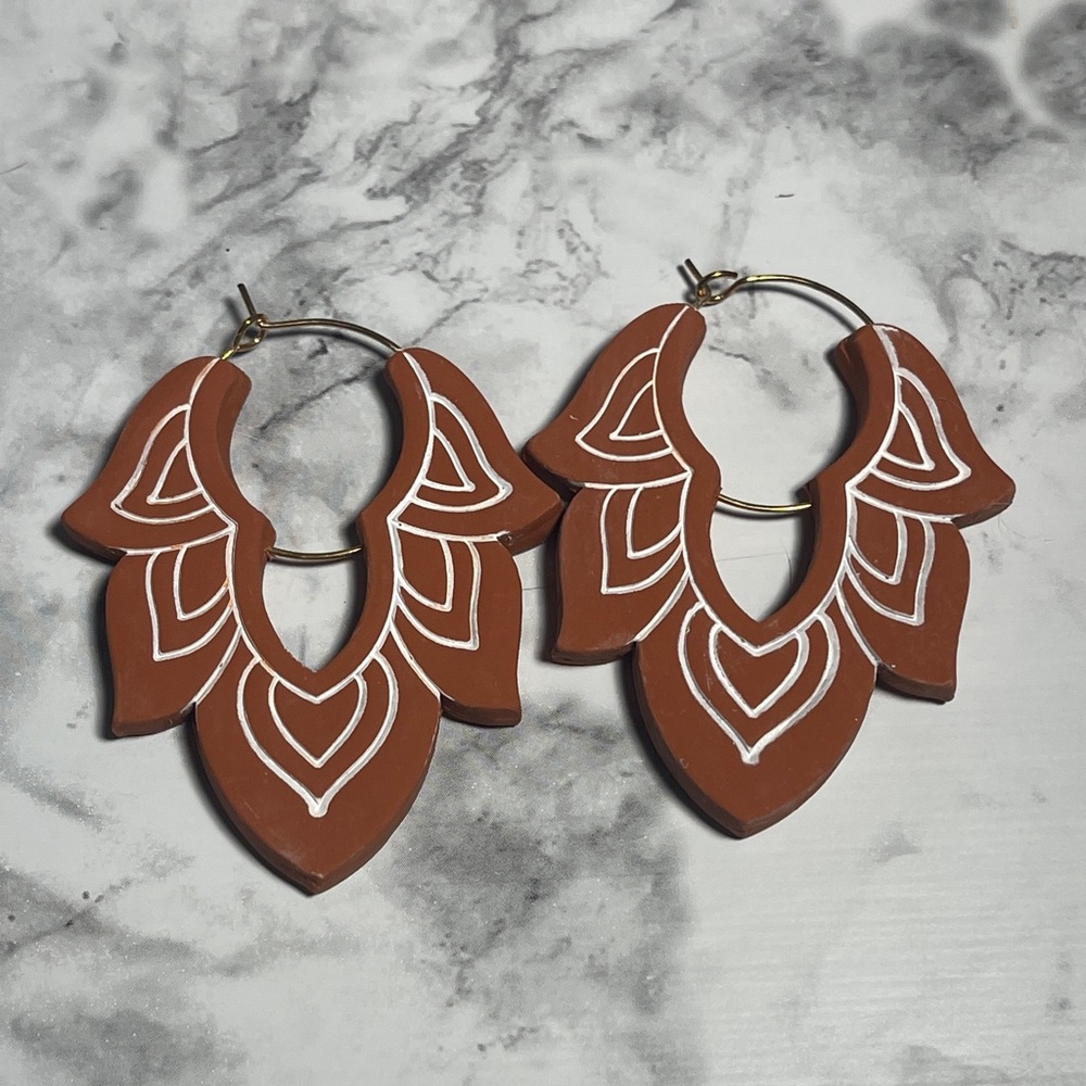 Handmade Terracotta Lotus Earrings NWOT